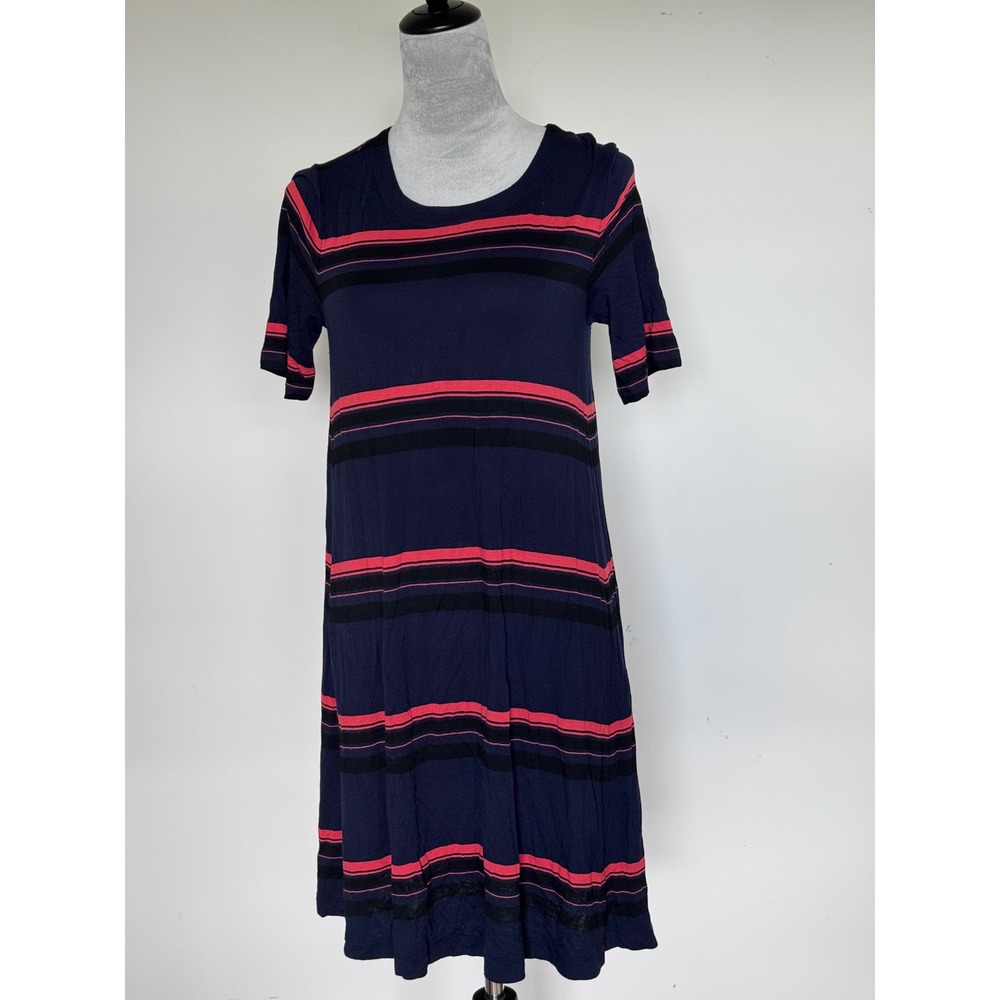Ann Taylor Loft Striped T-Shirt Dress Navy Blue Red Black Small Short Sleeve